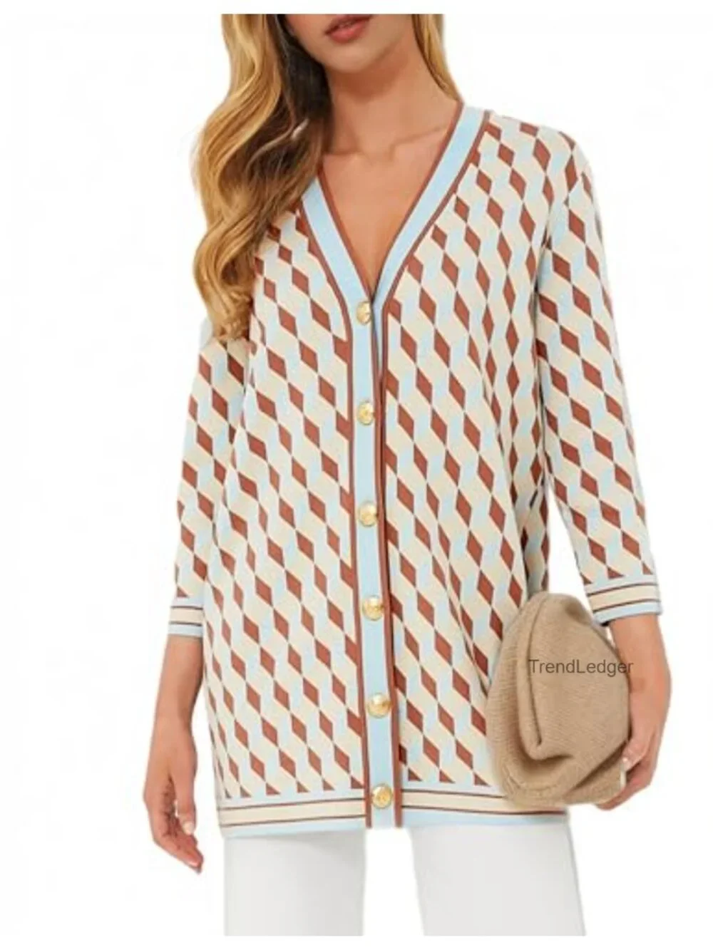 Kedera Women's Oversized Knit Cardigan Plaid Button Down